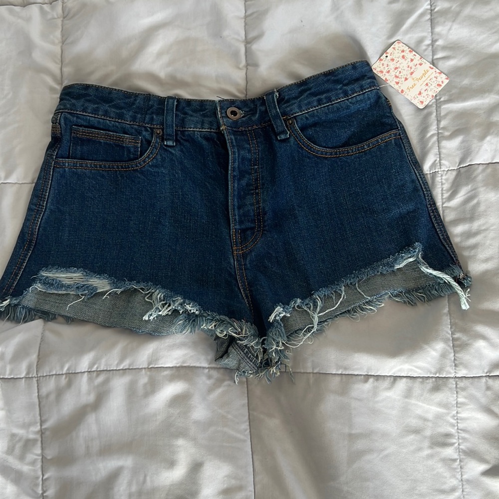 Free People Dark Blue Denim Jean Shorts